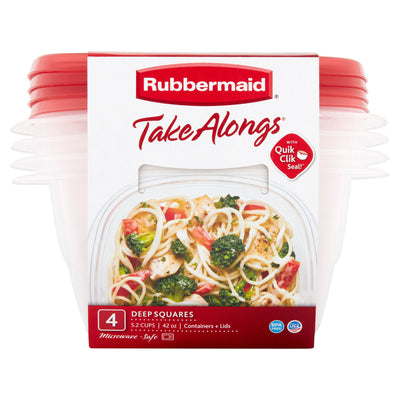 TakeAlongs Food Storage Container, Deep Squares, 5.2 Cup, 4 Pack, Tint Chili